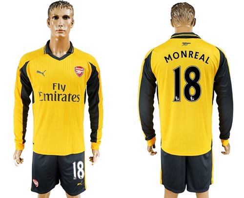 Arsenal #18 Monreal Away Long Sleeves Soccer Club Jersey